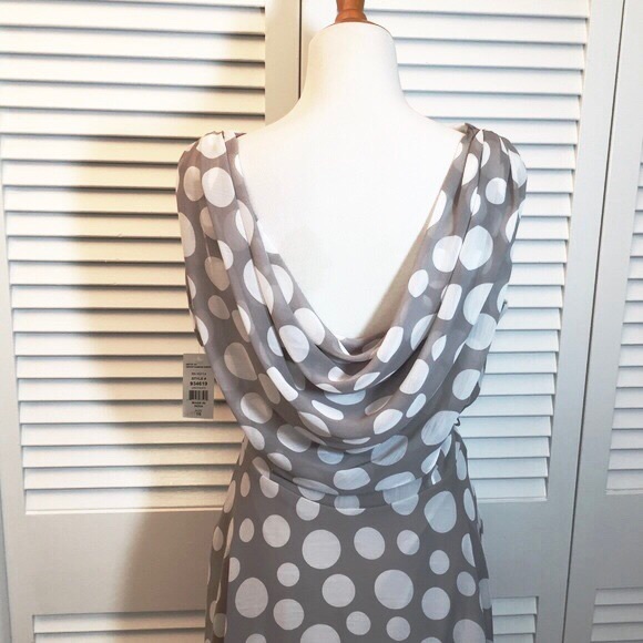 ☀️NWT☀️MSK Grey & White Dot Flowy Low Back Dress - Picture 4 of 7